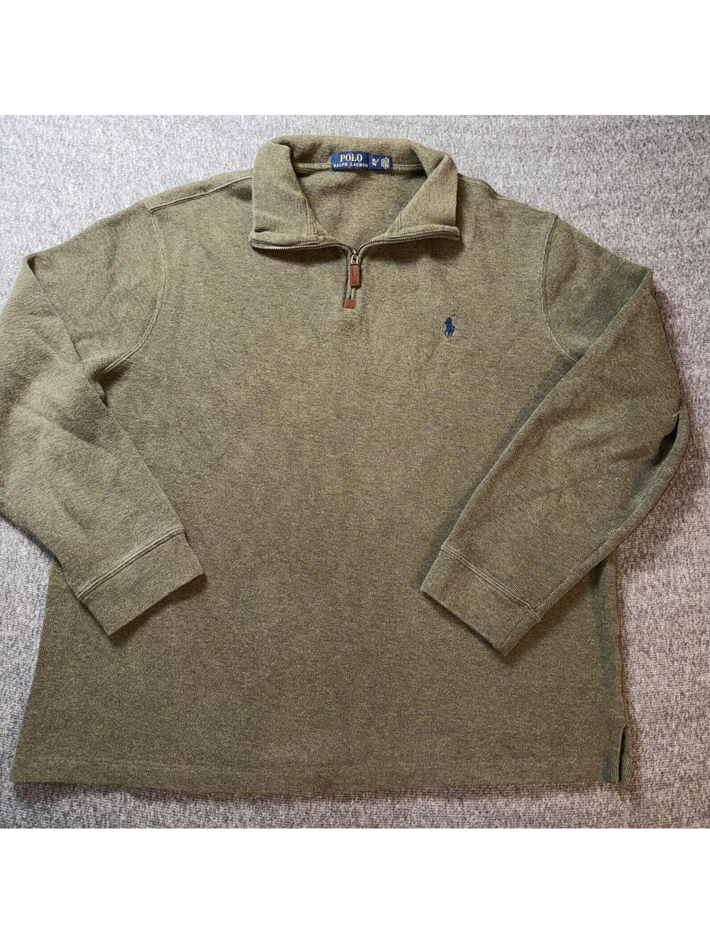 Polo Ralph Lauren Sweater Mens XL Green Quarter Zip Pullover Pony Logo Knit